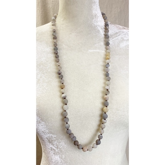 Matte Tumbled Druzy Agate bead hand knotted necklace - Picture 1 of 5